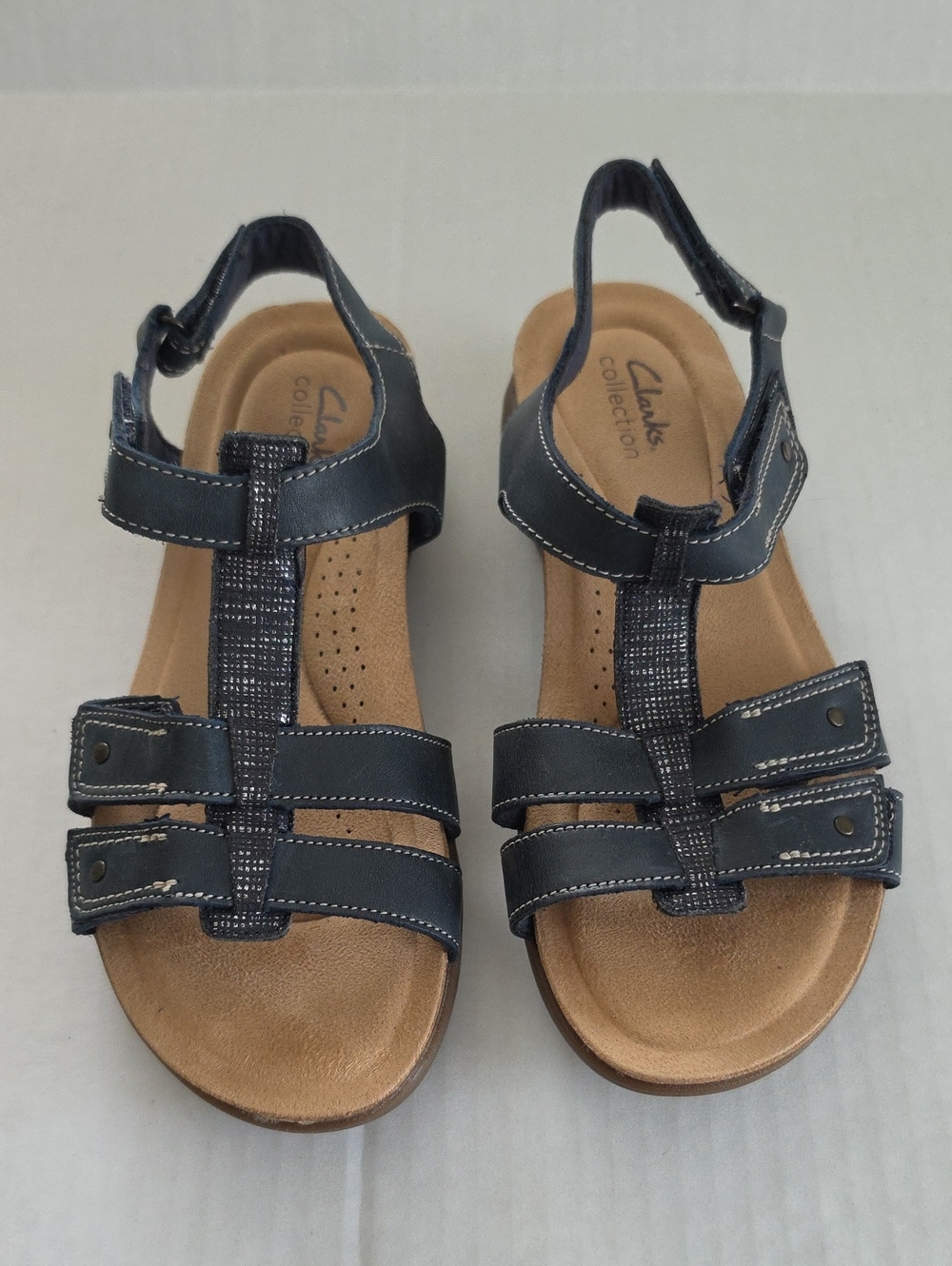 Clarks April Cove Leather Navy Leather Sandal Women Size 8